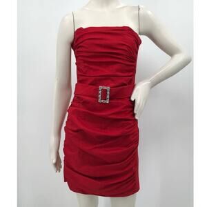 Jessica McClintock Gunne Sax Red Ruched Strapless Party Cocktail Dress Size 9